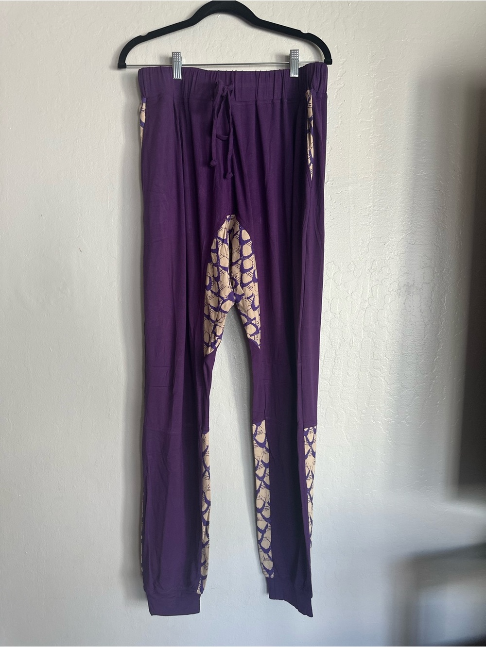 Onanya Purple Drawstring Jogger Pants with Beige Pattern